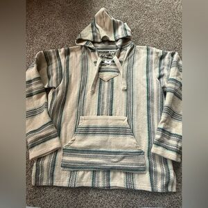 Ron Jon Senor Lopez Stripe Long Sleeve Baja Mexican Hoodie Poncho Size M